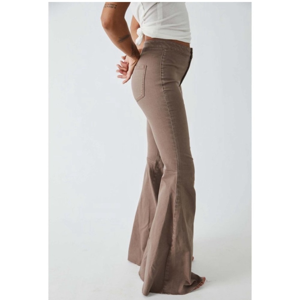 Free People Taupe Wide Leg Flare Jeans - Picture 3 of 16